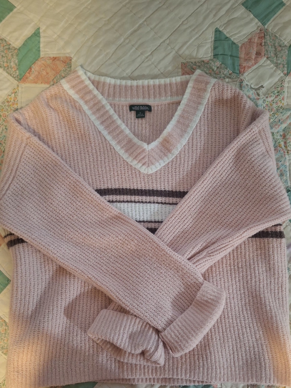 wild fable Blush Pink V-Neck Striped Knit Sweater